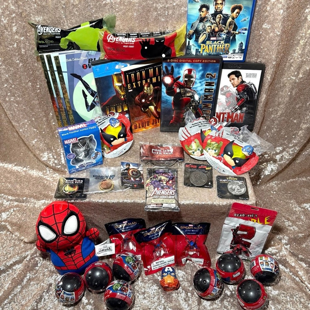 Marvel Collectibles Huge Bundle Lot Movies Books Pins Toys Mashems Tsum Tsum